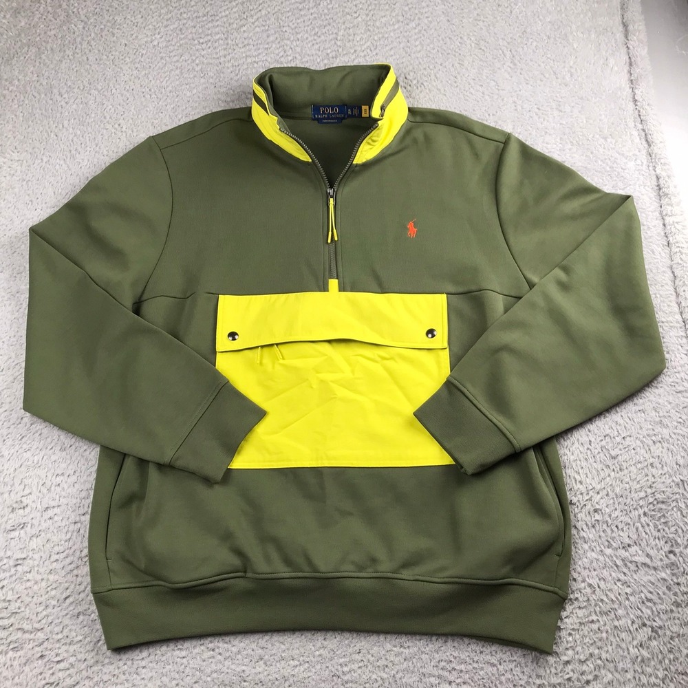 Polo Ralph Lauren Hooded 1/4 Zip Water-Repellent Hybrid Sweatshirt Mens XL Green